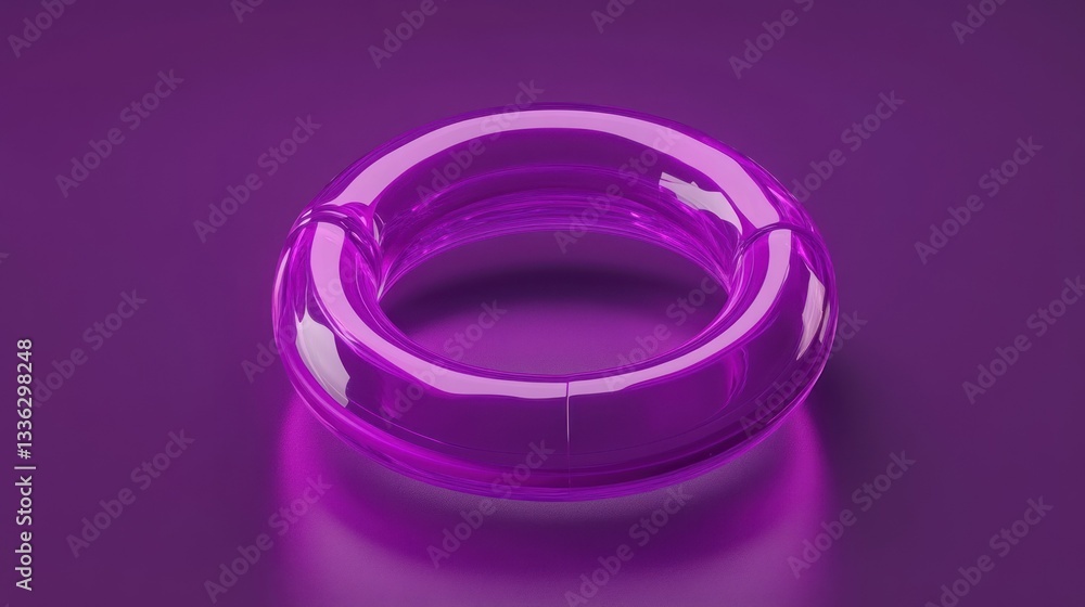 Poster A shiny circular object of transparent purple color displayed on a surface