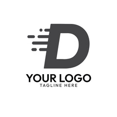 Letter D Speed Logo Design in Black on White Background