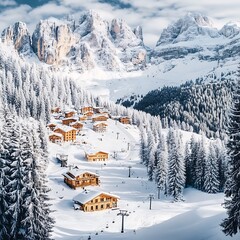ski resort night snow glowing trails lodges image