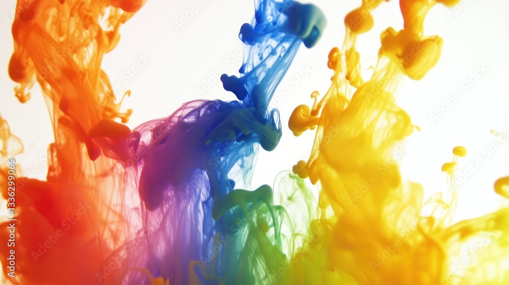 Poster Colorful Liquids Mixing And Creating Abstract Forms In Motion