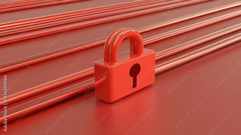 Aufkleber Red padlock sits securely atop parallel linear red objects
