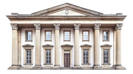 Obraz premium Classic architectural facade featuring tall columns and intricate details, set against a plain background