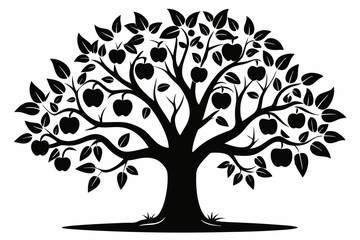 Obraz premium apple tree line art silhouette vector illustration