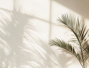 Elegant Palm Leaf Shadows on Beige Wall Minimalist Summer Background