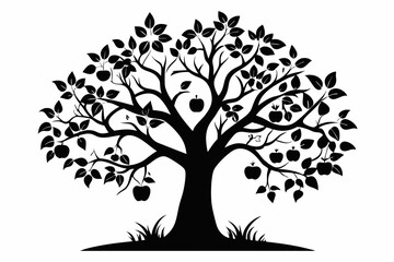 Fototapeta premium apple tree line art silhouette vector illustration