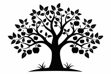 Obraz premium apple tree line art silhouette vector illustration
