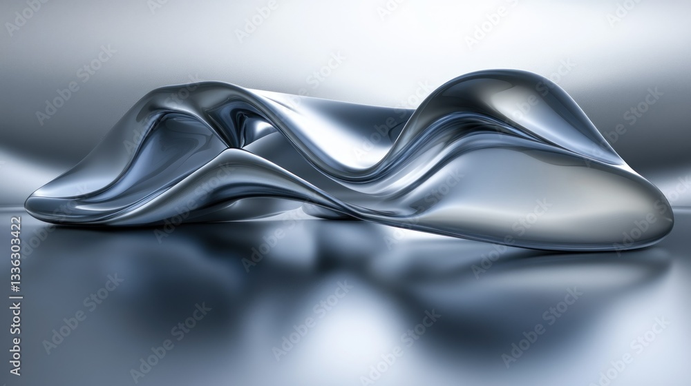 Poster abstract and artistic sculptural form with reflective qualities and curves
