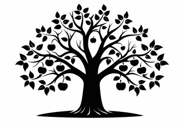 Obraz premium apple tree line art silhouette vector illustration