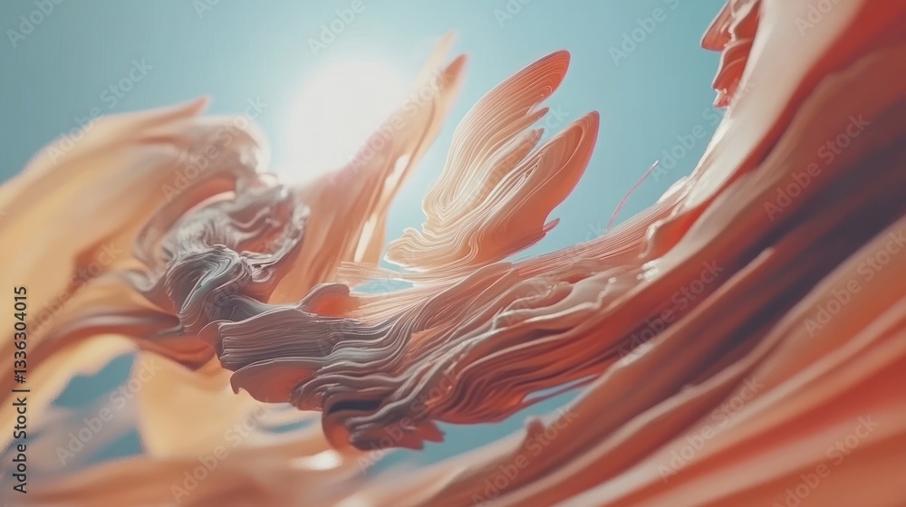 Aufkleber abstract peach colored flowing layered forms against bright blue sky