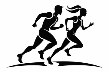 running couple line art silhouette vector illustration