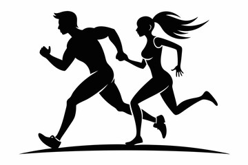 running couple line art silhouette vector illustration