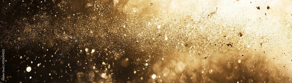 Poster An abstract background displays particles with gradients of gold tones