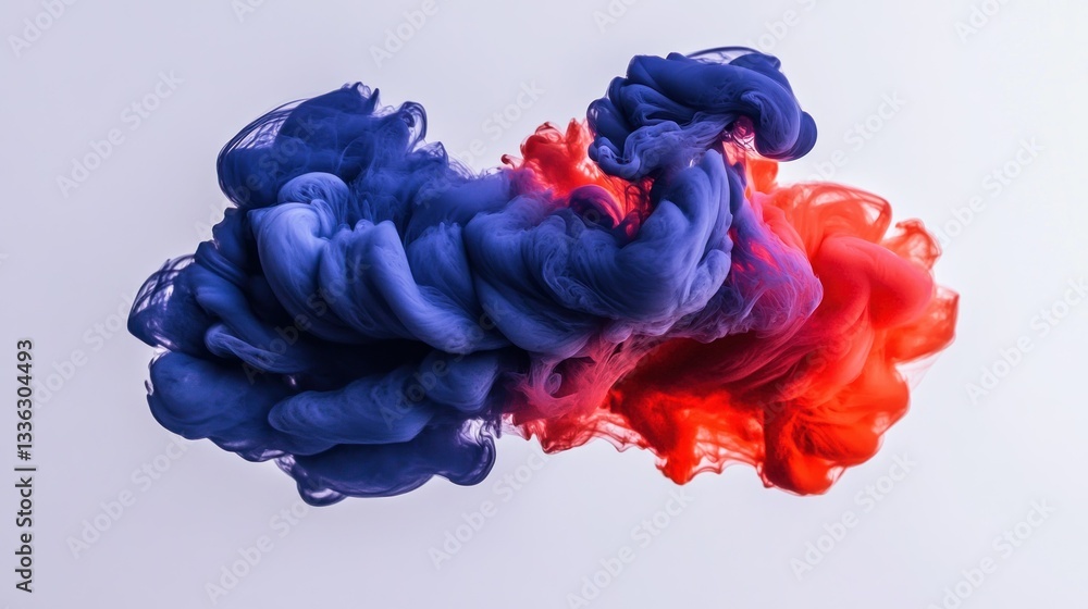 Poster intricate abstract shapes composed of vibrant blue and red colors