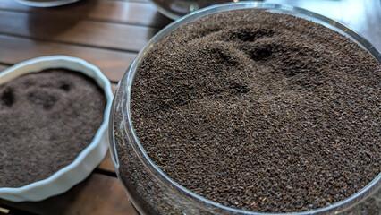 Closeup of Sri Lankan black tea dust at tea factory in highlands of Sri Lanka