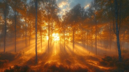 Golden Sunrise Forest Sunlight Beams