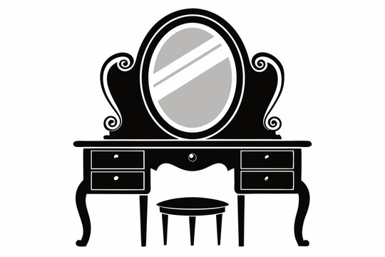 recommend clip art: vanity table with mirror line art silhouette vector illustration