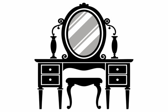 recommend clip art: vanity table with mirror line art silhouette vector illustration