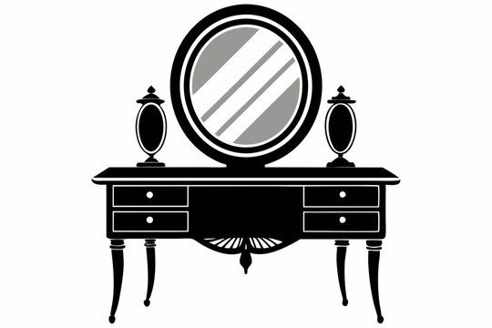 recommend clip art: vanity table with mirror line art silhouette vector illustration