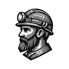 Men Mining helmet Engrave vector illustration