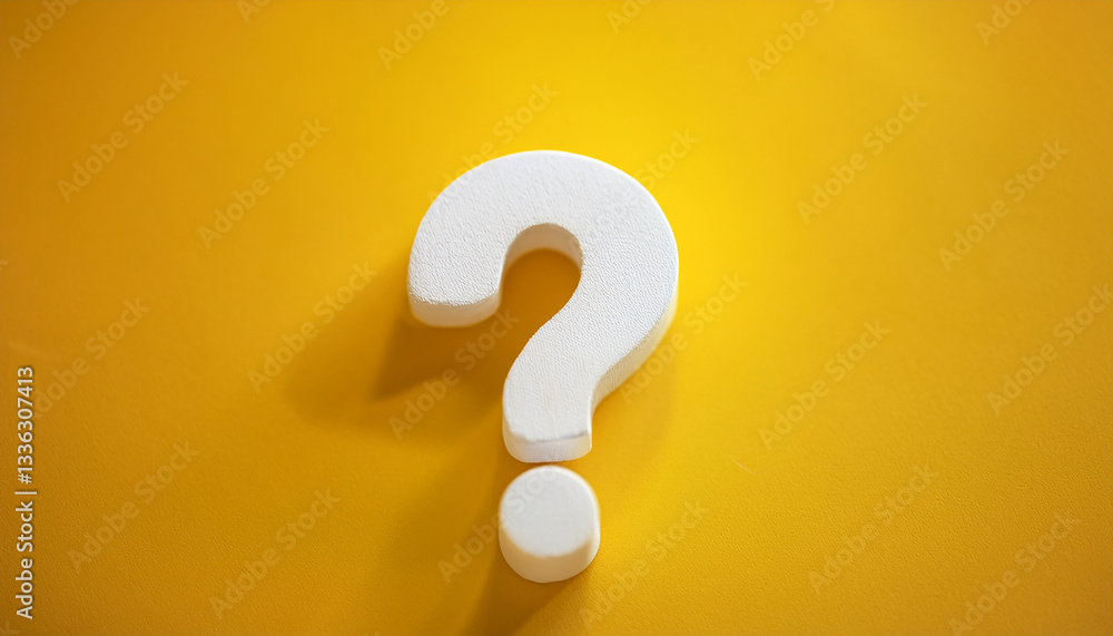Aufkleber Question mark on bright yellow background. 3D rendering. FAQ and QA. Problem solution.
