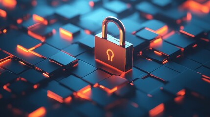 Metallic Padlock Surrounded by a Futuristic Abstract Technological Display