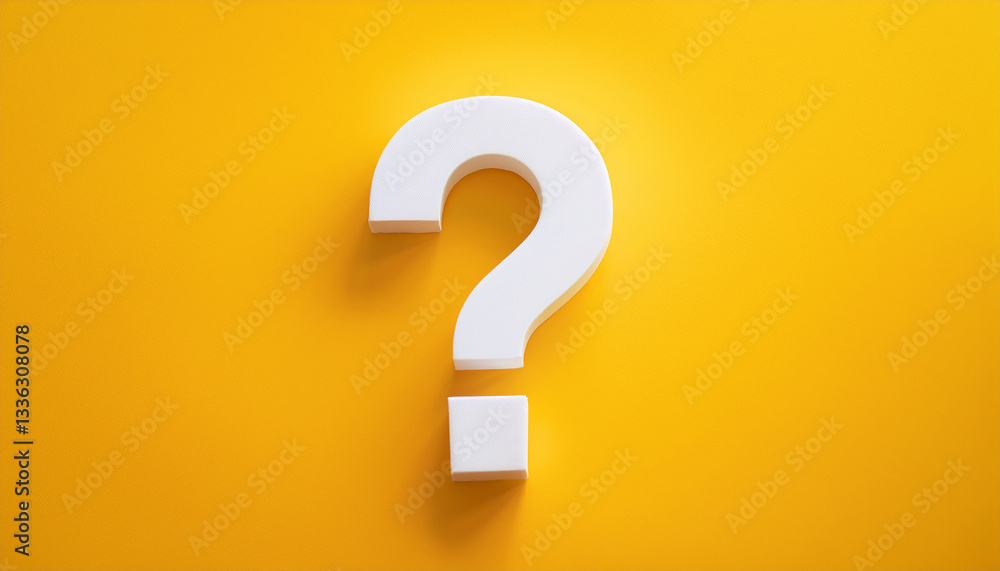 Aufkleber Question mark on bright yellow background. 3D rendering. FAQ and QA. Problem solution.