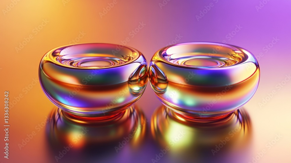Aufkleber Two reflective glass objects reflecting multicolored and gradient light