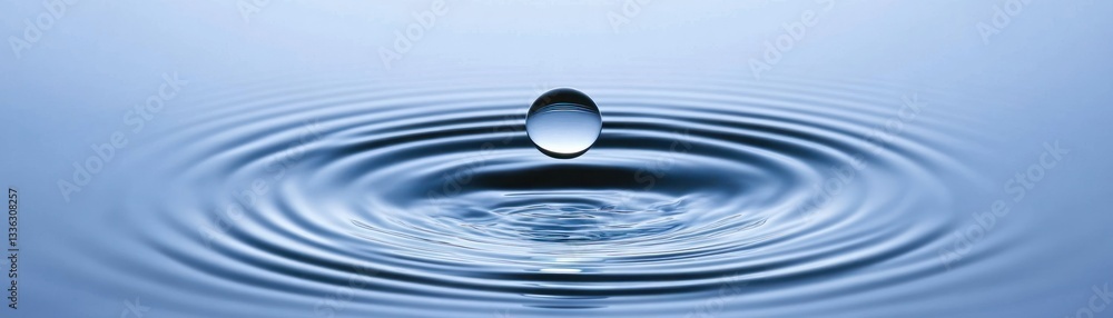 Poster a single water droplet creating ripples on a smooth surface