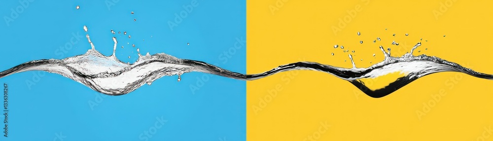 Poster Water splashes create dynamic lines over different color backgrounds