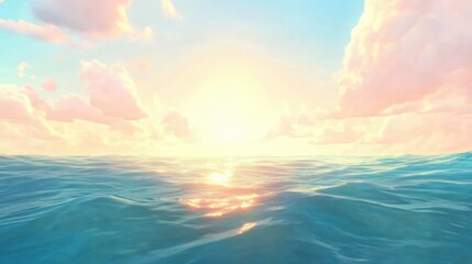 Obraz premium Beautiful ocean waves under a serene sky with soft colorful clouds