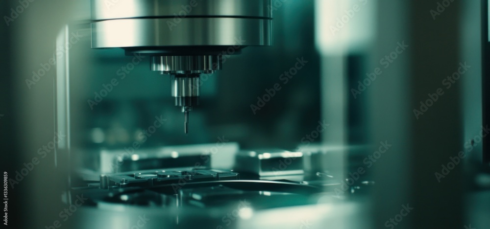 Poster Precision machinery processes small metal objects in a factory
