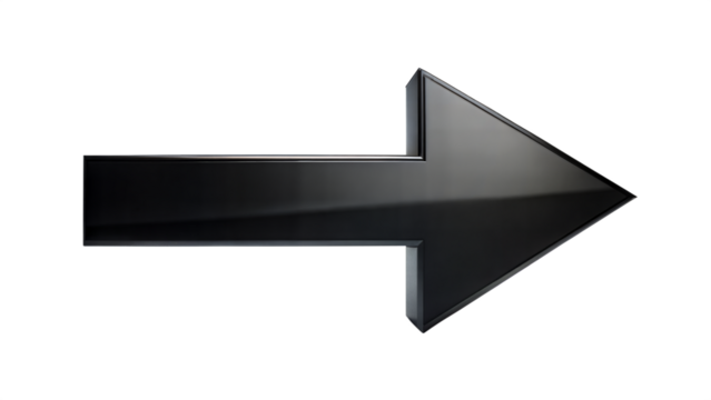 3d black arrow isolated on transparent background. Png