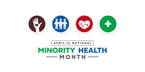 April Is Minority Health Month. Hand, people, heartbeat and plus icon. Great for posters, banner, social media and more. White background.