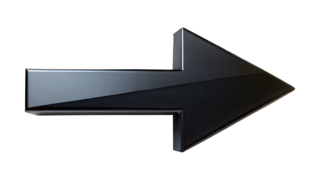 3d black arrow isolated on transparent background. Png