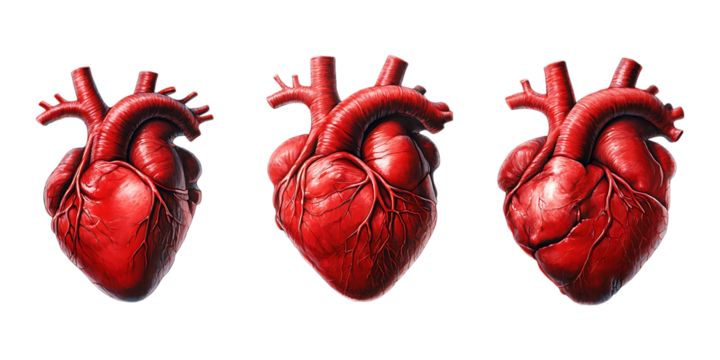 Pack Red Heart set of three different poses against transparent background for Valentine’s Day Designs, Love-Themed Branding, or Romantic Projects - Powered by Adobe
