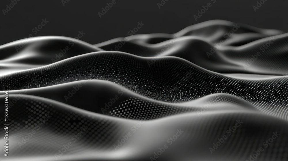 Poster Abstract representation of black undulating surface and points of light