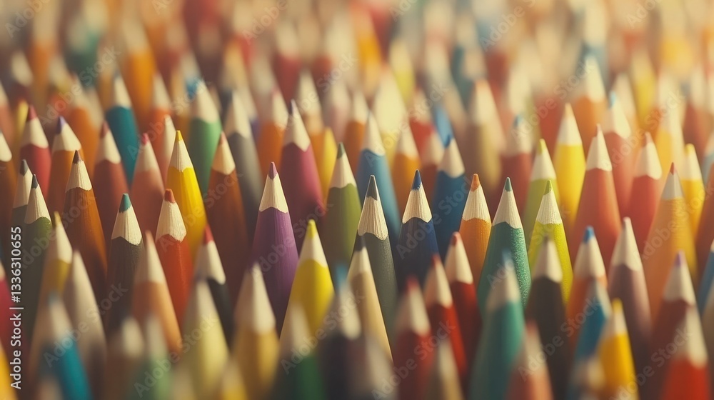 Poster a colorful collection of sharpened pencils shown in artistic arrangement