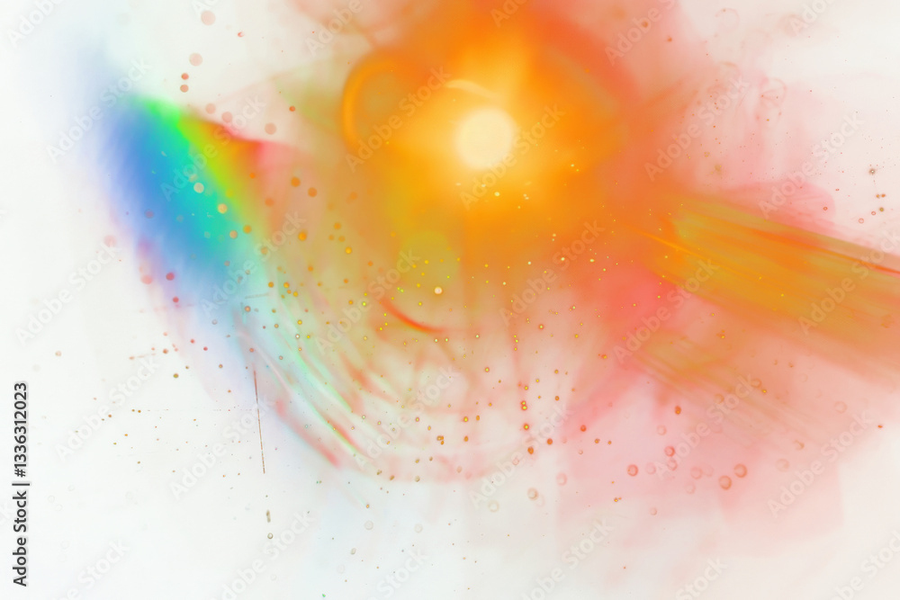 Wall mural colorful lens flare with rainbow colors over a black background light astronomy outdoors.