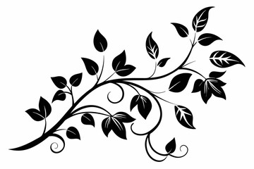 elegant leafy vine line art silhouette vector illustration
