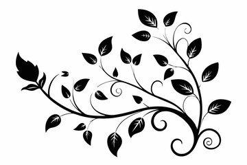 elegant leafy vine line art silhouette vector illustration