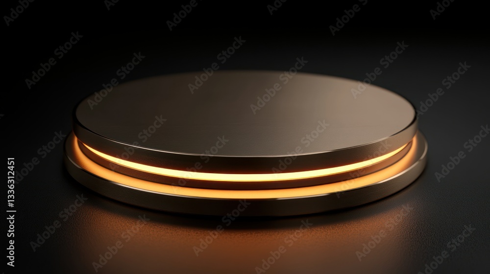 Poster A metallic circular platform featuring an illuminated section in the middle