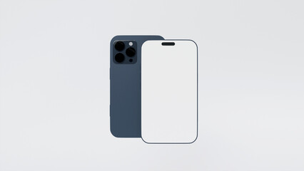 3D model of mobile touch phone from back and front with white screen on white background, phone