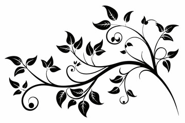 elegant leafy vine line art silhouette vector illustration