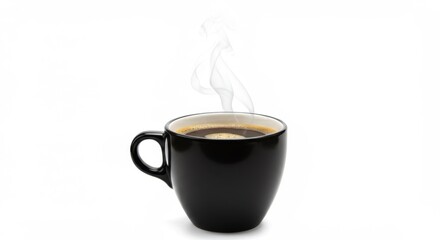 Obraz premium Steaming Cup of Black Coffee on White Background