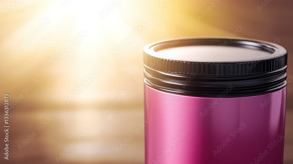 Poster A close up image of a cylindrical container with a lid