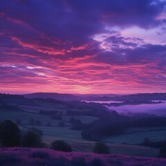 sunrise glow pink purple fields scenic view image