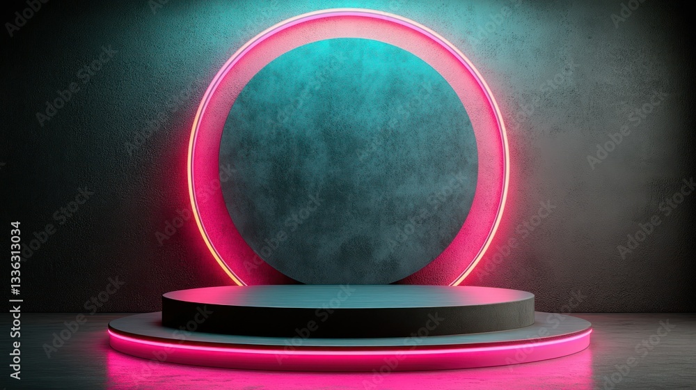 Poster a neon illuminated stage and circle in modern design