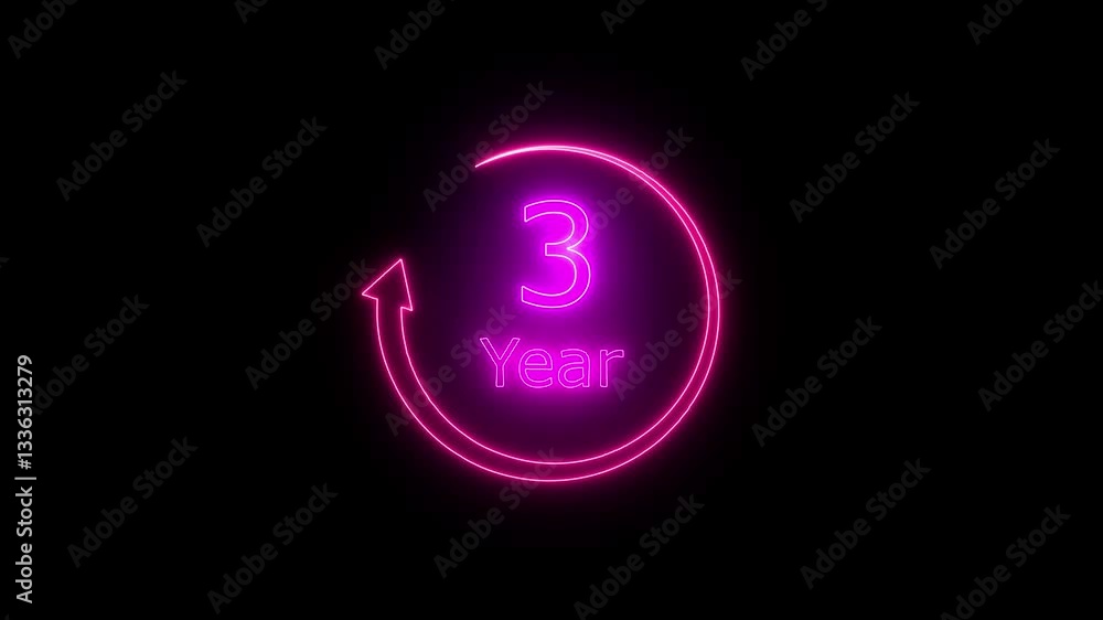 Poster 1 leap year countdown timer animation with black background. glowing neon line animation background.