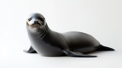 A Dark Colored Seal Lying On A Plain White Surface