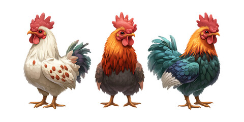 Fototapeta premium Pack Chicken set against transparent background for Farm Animal Illustrations, Poultry Industry Branding, or Agricultural Design Projects